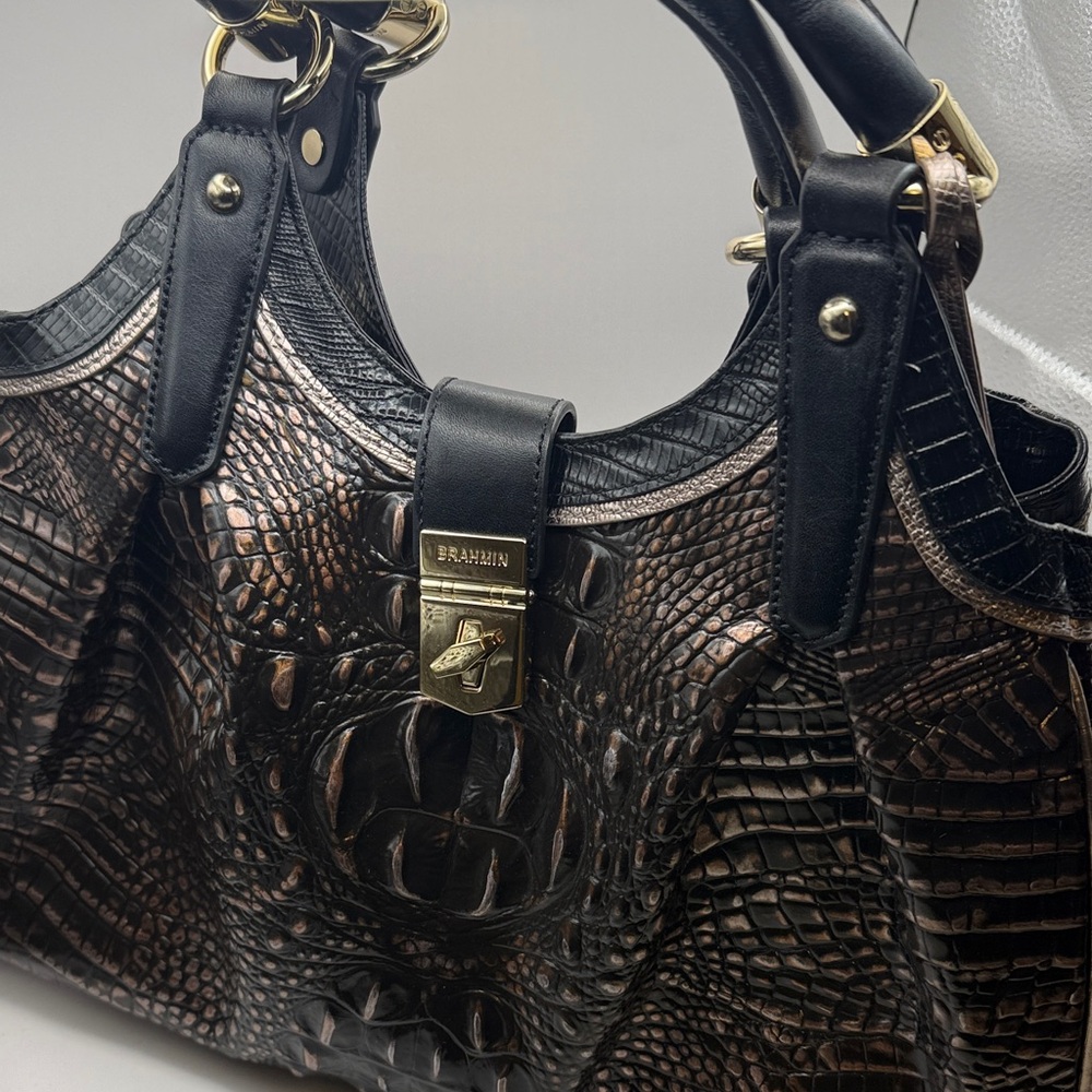 Brahmin Dark Brown Embossed Shoulder Bag